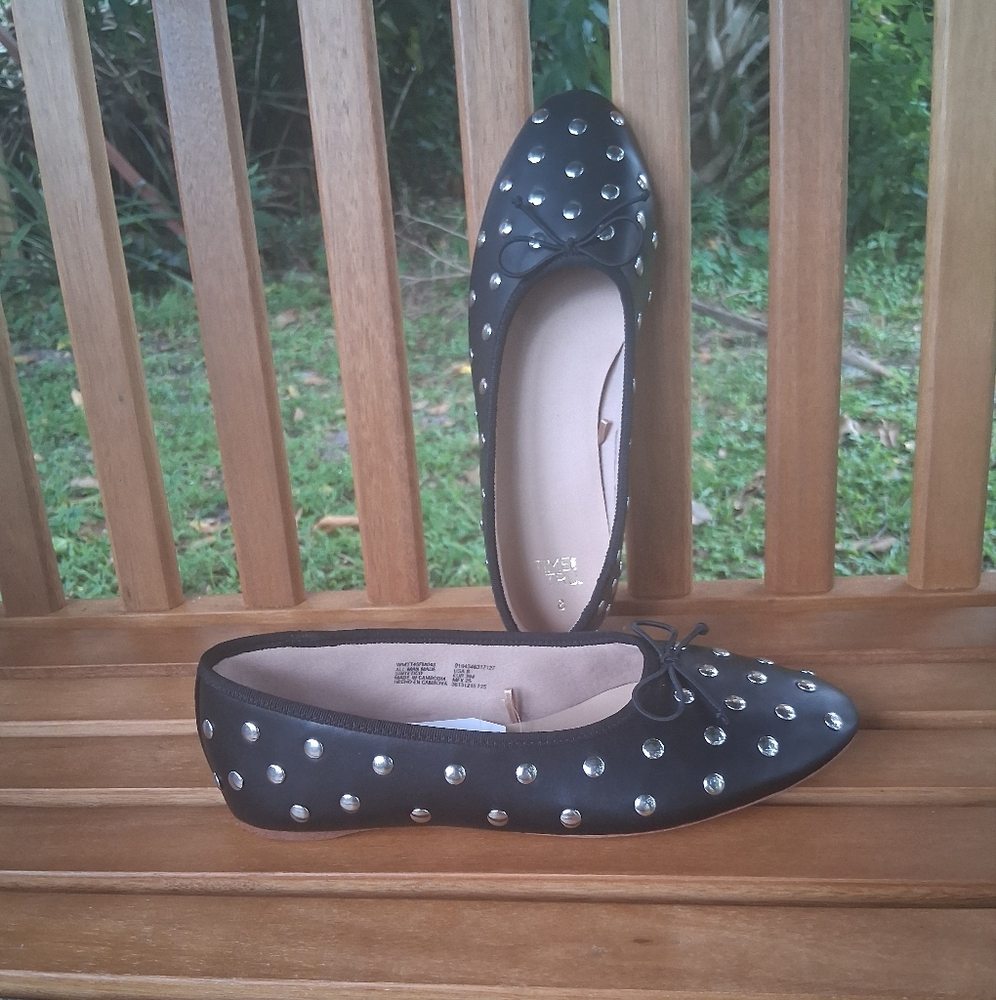 Time and Tru Black Flats with Silver Studs